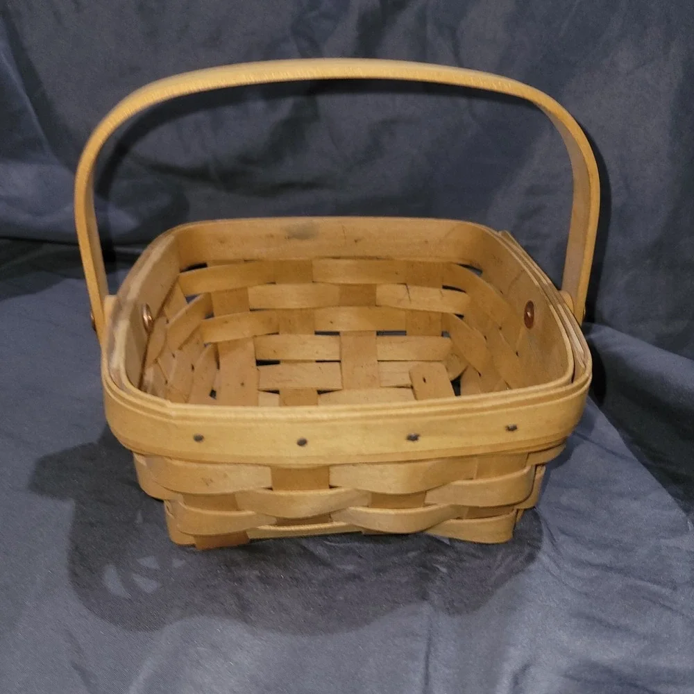 Longaberger Handwoven Wood Square Basket with Hinged Handle 2001 Small 6